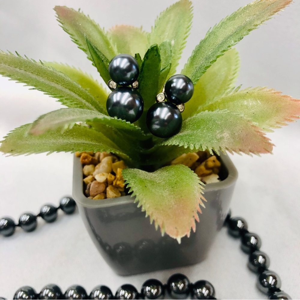 Vintage Black Luster Set Necklace Bracelet Earrings - Picture 5 of 16